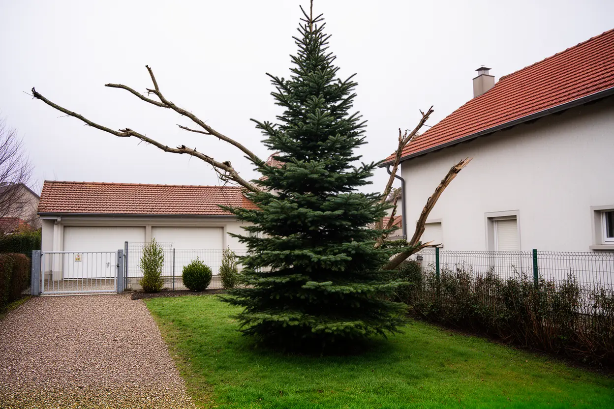 Conifère avec branches sèches à Horbourg-Wihr