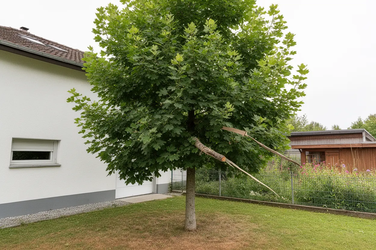 Érable incliné à Ingersheim avant taille sécuritaire