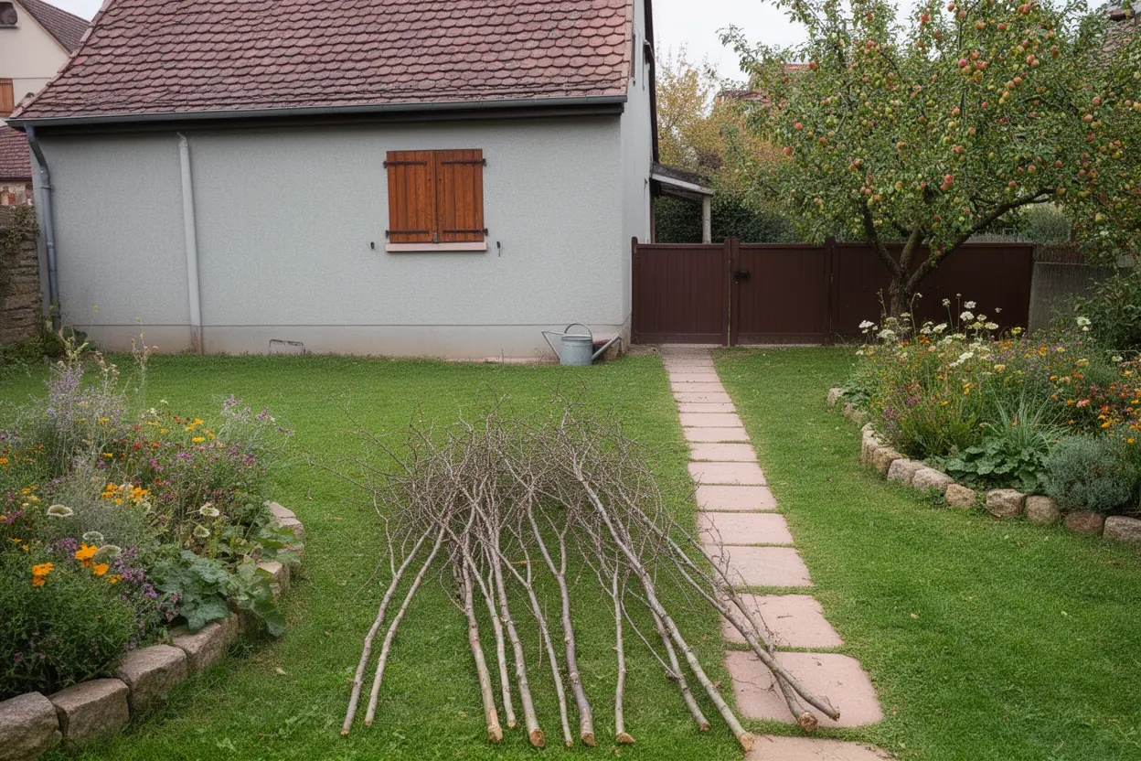 Rémanents d’élagage dans un jardin à Eguisheim